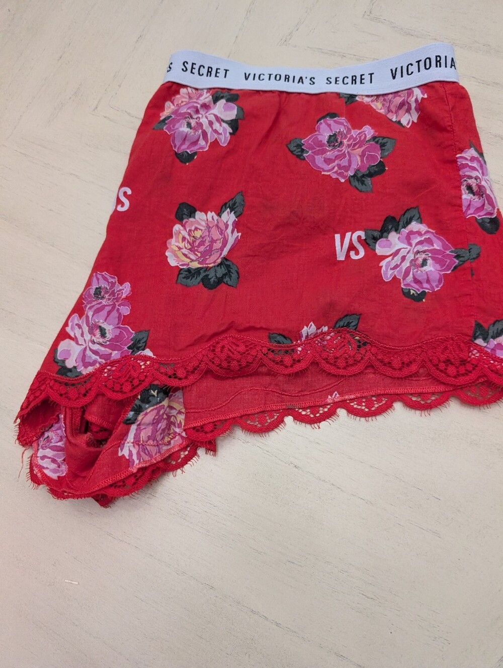 Victoria's Secret Red Floral Lace Trim Sleep Skirt